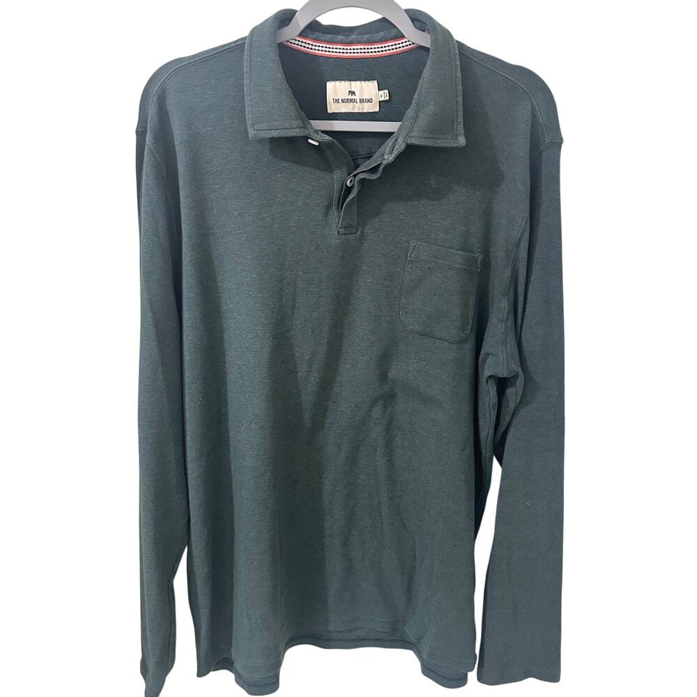 The Normal Brand Puremeso Mens Size XL Long Sleeve Pocket Polo Forest Green EUC